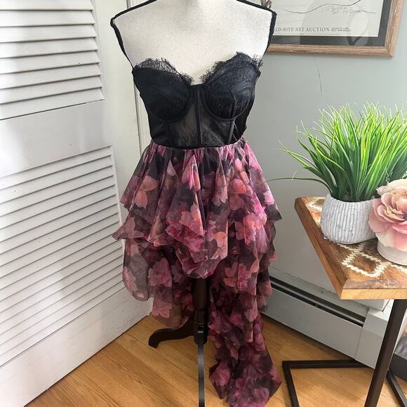 THIRTY THIRTY Womens Dress Small Black Purple Strapless Hi Low Whimsigoth Grunge - Picture 1 of 12